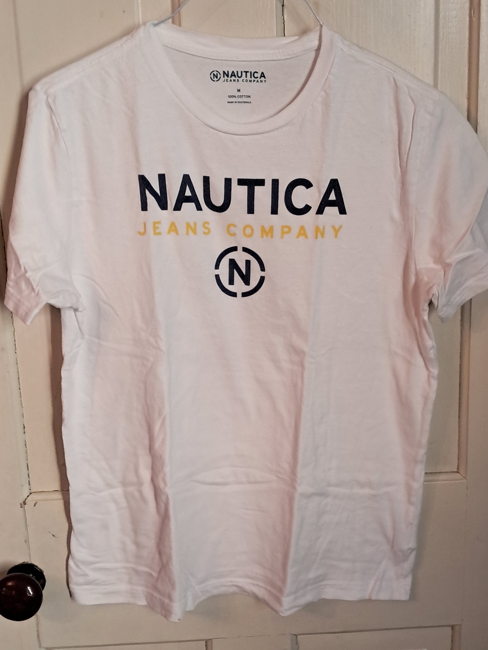Nautica Men's White Logo Crew Neck T-Shirt